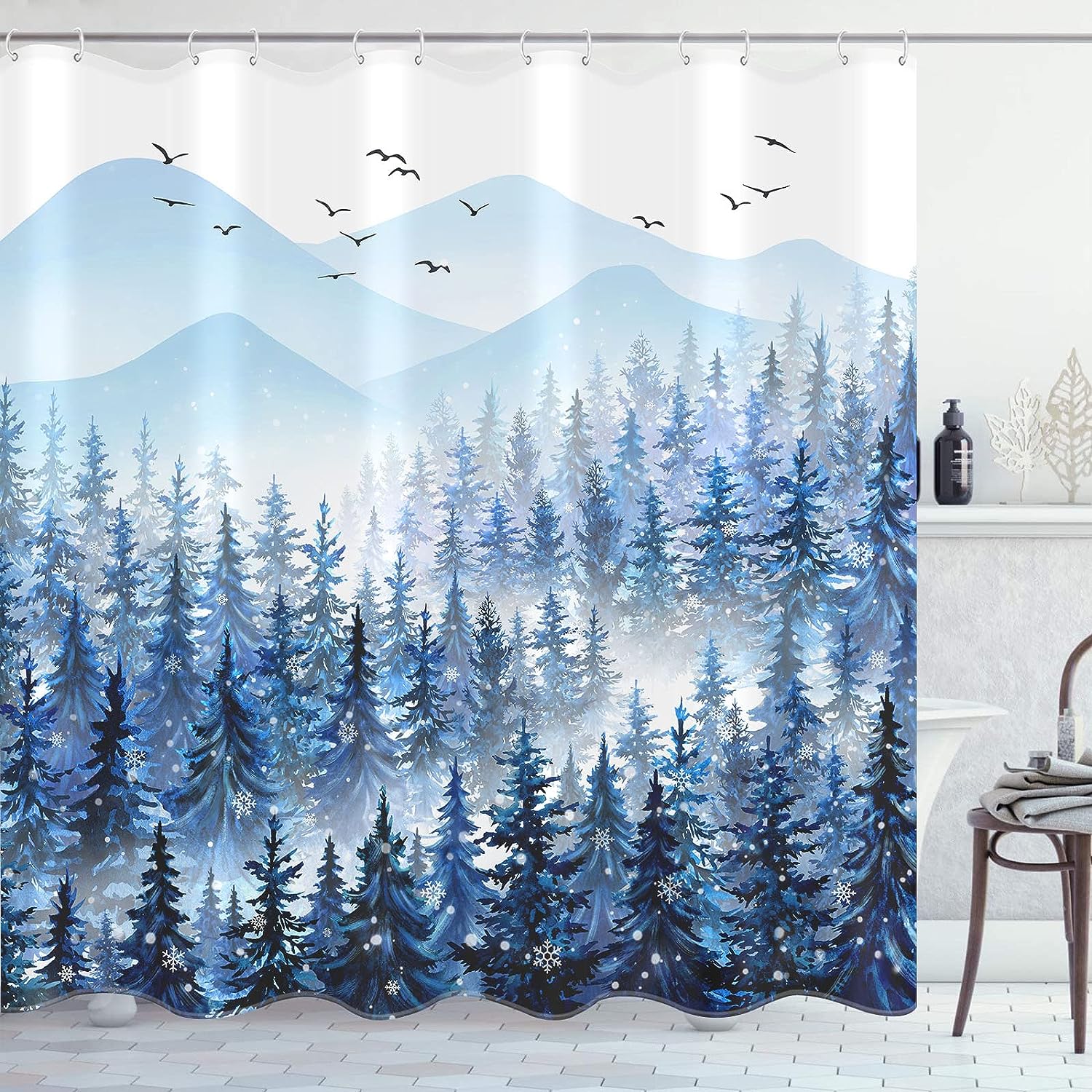 Watercolor Cow Highland Flower Shower Curtain - Abstract Design with Fun Cows and Flowers for Bathroom Decor