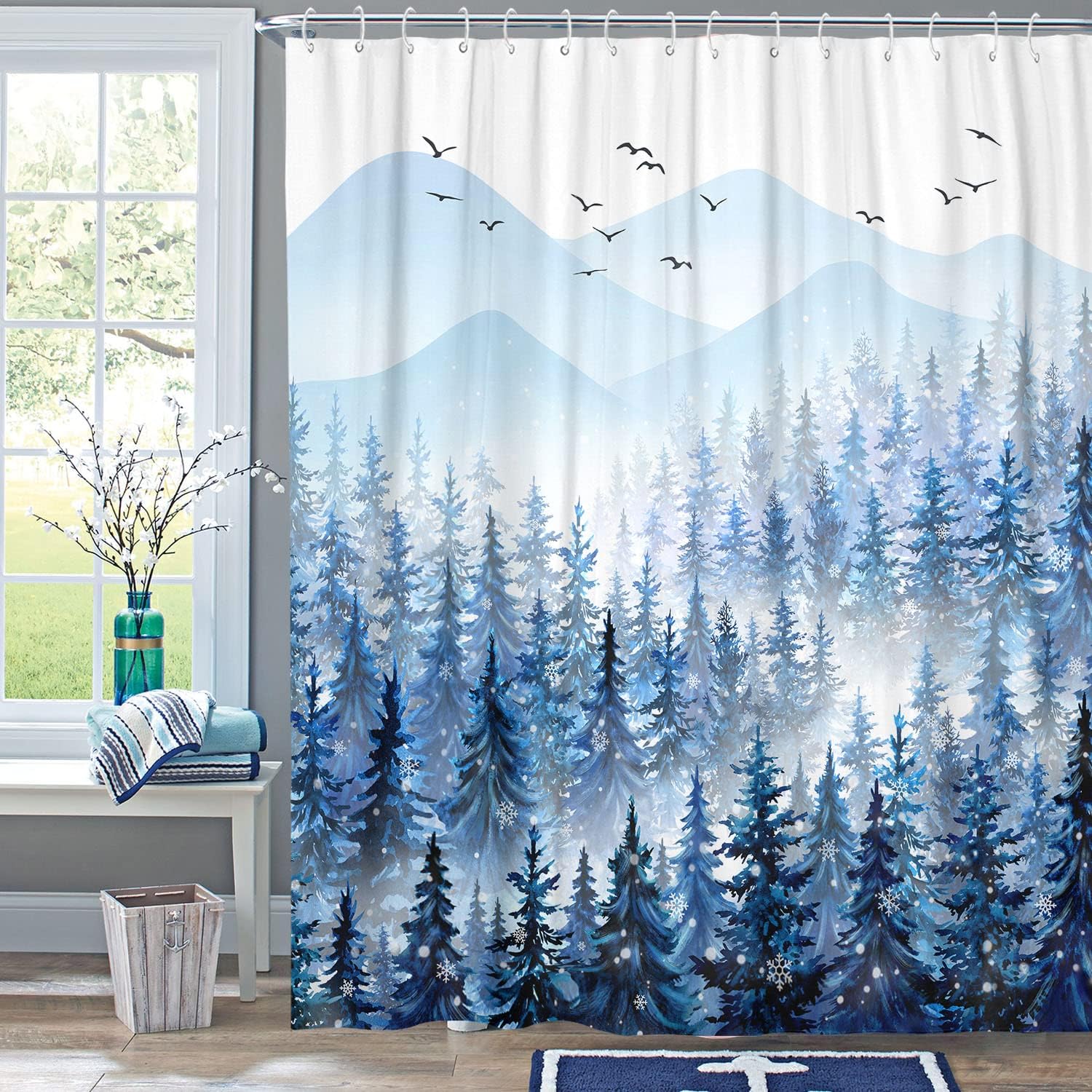 Watercolor Cow Highland Flower Shower Curtain - Abstract Design with Fun Cows and Flowers for Bathroom Decor