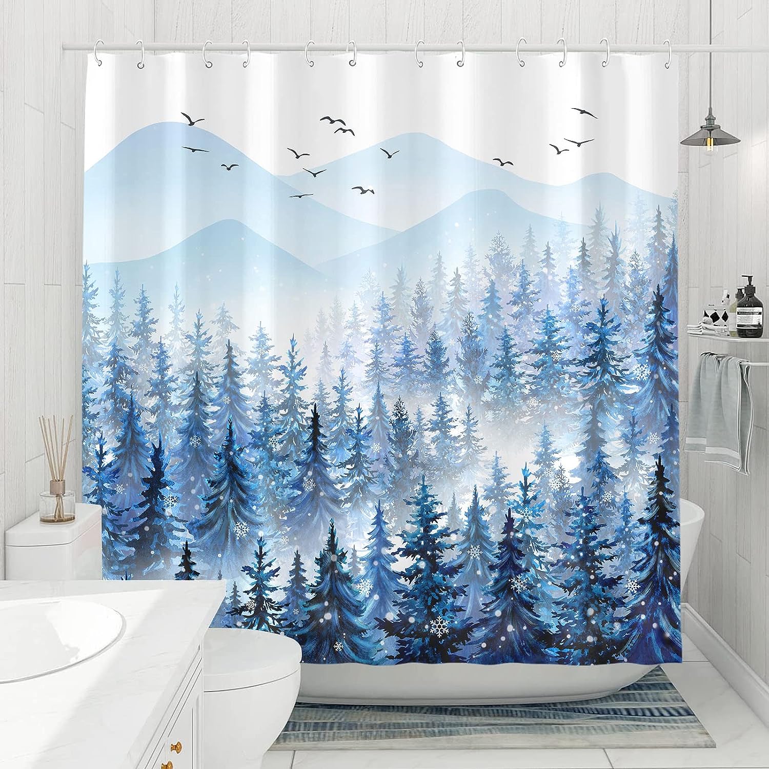 Watercolor Cow Highland Flower Shower Curtain - Abstract Design with Fun Cows and Flowers for Bathroom Decor