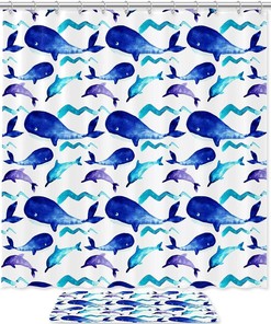 Watercolor Dolphin Whale Shower Curtain in Blue | Home Decor