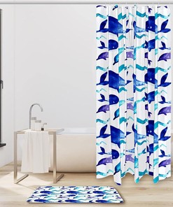 Watercolor Dolphin Whale Shower Curtain in Blue | Home Decor