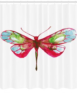Watercolor Dragonfly Print Abstract Shower Curtain for Artistic Bathroom Decor