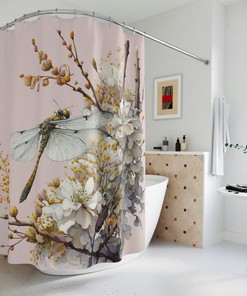 Watercolor Dragonfly and Wild Flowers Shower Curtain for Custom Bathrooms