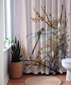Watercolor Dragonfly and Wild Flowers Shower Curtain for Custom Bathrooms