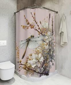 Watercolor Dragonfly and Wild Flowers Shower Curtain for Custom Bathrooms