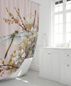 Watercolor Dragonfly and Wild Flowers Shower Curtain for Custom Bathrooms