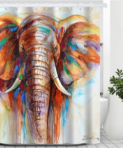 Watercolor Elephant Painting Shower Curtain with Animal Art Print for a Large Elephant Shower Curtain Bathroom Decor 