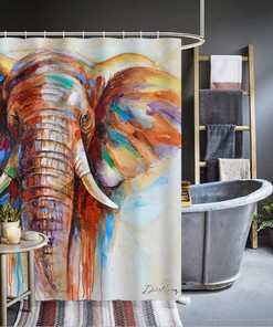 Watercolor Elephant Painting Shower Curtain with Animal Art Print for a Large Elephant Shower Curtain Bathroom Decor