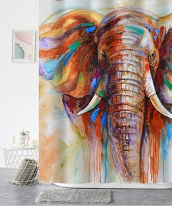 Watercolor Elephant Painting Shower Curtain with Animal Art Print for a Large Elephant Shower Curtain Bathroom Decor 