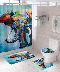 Watercolor Elephant Shower Curtain with Abstract Oil Paintings for a Nature-Inspired Bathroom Decor