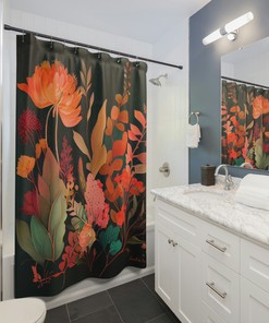 Watercolor Floral Boho Shower Curtain - Inspired by Frida Kahlo with Earthy Colors 