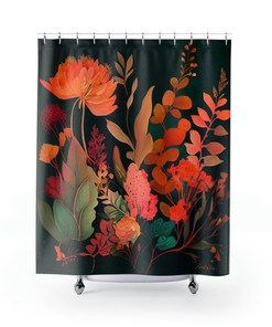 Watercolor Floral Boho Shower Curtain - Inspired by Frida Kahlo with Earthy Colors