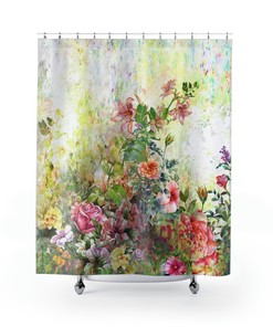 Watercolor Floral Garden Shower Curtain - Botanical Bathroom Decor