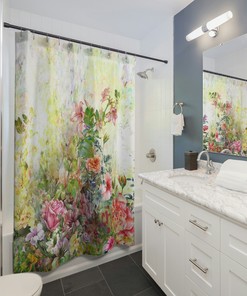 Watercolor Floral Garden Shower Curtain - Botanical Bathroom Decor