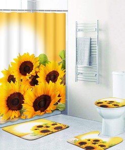 Watercolor Floral Pattern Rose Green Leaf Shower Curtain Set for Home Bathroom Decor