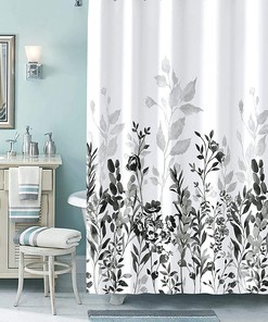 Watercolor Floral Shower Curtain - Chic and Elegant Black and Grey Bathroom Decor with Flower Print