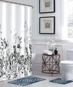 Watercolor Floral Shower Curtain - Chic and Elegant Black and Grey Bathroom Decor with Flower Print