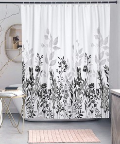 Watercolor Floral Shower Curtain - Chic and Elegant Black and Grey Bathroom Decor with Flower Print