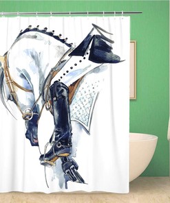 Watercolor Girl Horse Shower Curtain - Dressage Equestrian Bathroom Decor