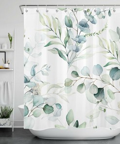 Watercolor Green Palm Leaf Shower Curtain - Tropical Bathroom Decor Print
