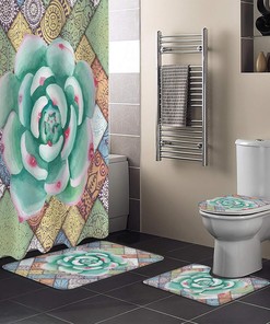 Watercolor Green Tropical Succulent Mandala Pattern Shower Curtain for a Boho-Inspired Bathroom Decor 