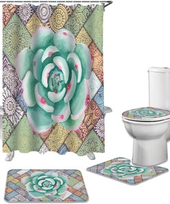 Watercolor Green Tropical Succulent Mandala Pattern Shower Curtain for a Boho-Inspired Bathroom Decor