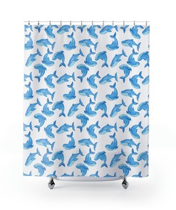 Watercolor Ocean Sea Humpback Beach Nautical Shower Curtain - Bathroom and Home Decor