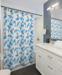 Watercolor Ocean Sea Humpback Beach Nautical Shower Curtain - Bathroom and Home Decor