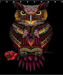 Watercolor Owl Animal Theme Shower Curtain | Home Decor Bathroom Curtain