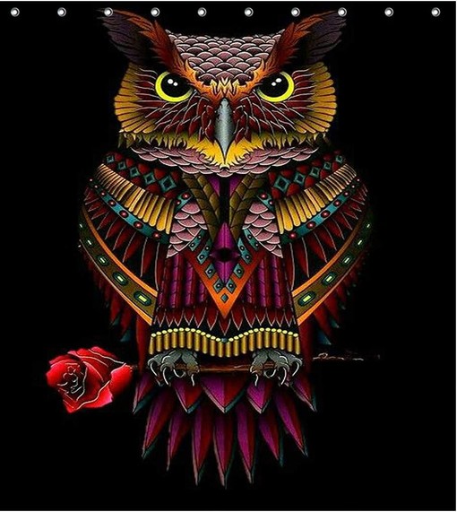 Watercolor Owl Animal Theme Shower Curtain | Home Decor Bathroom Curtain