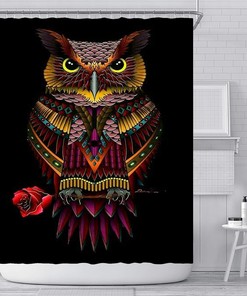 Watercolor Owl Animal Theme Shower Curtain | Home Decor Bathroom Curtain