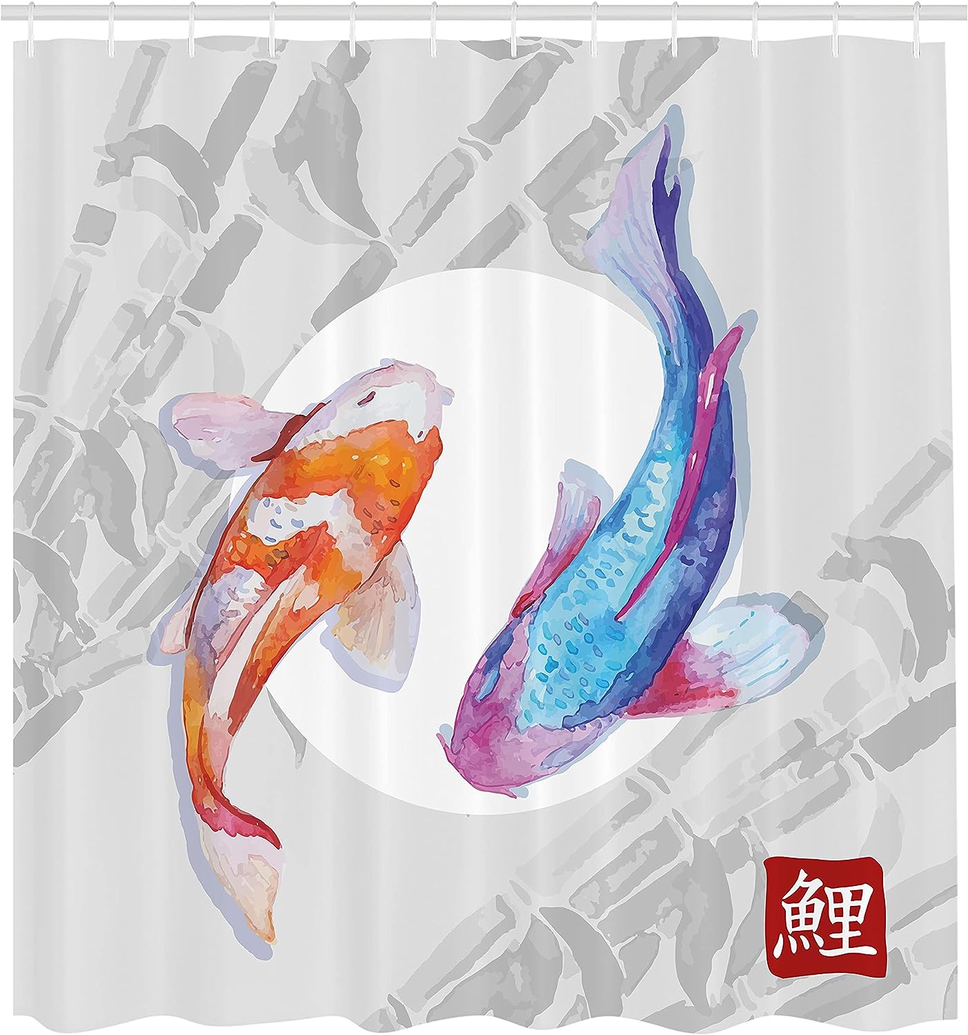 Watercolor Style Koi Fish Couple Shower Curtain, Eastern Marine Life Bathroom Decor