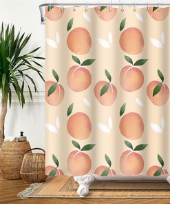 Watercolor Summer Leaf Shower Curtain in Beige and Colorful Leaves - Perfect for Fruit Decor