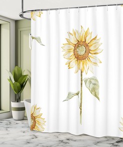 Watercolor Sunflowers Shower Curtain, Minimalistic Design Art, Bathroom Decor