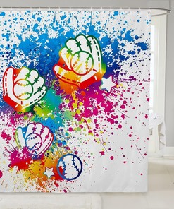 Watercolor Tie-dye Graffiti Baseball Shower Curtain for Sports Bathroom Decor 