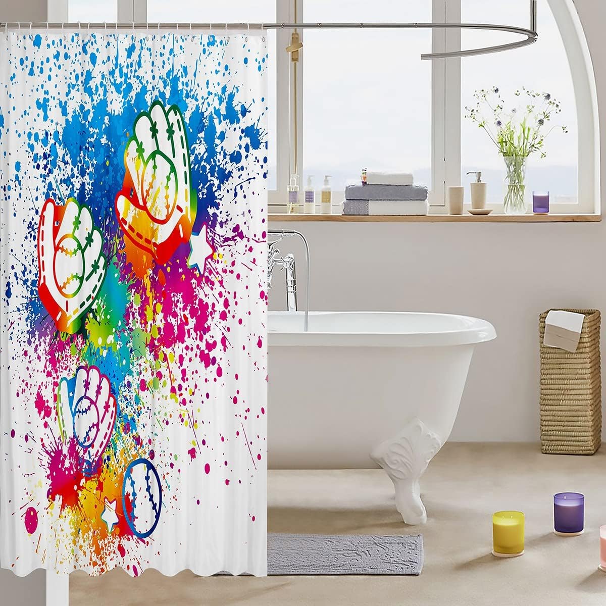 Watercolor Tie-dye Graffiti Baseball Shower Curtain for Sports Bathroom Decor