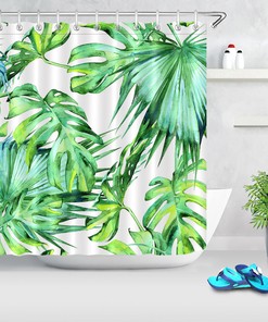 Watercolor Tropical Jungle Leaves Shower Curtain Bathroom Decor
