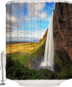 Waterfall Landscape and Sky Shower Curtain for Bathroom Decor 
