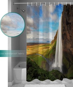 Waterfall Landscape and Sky Shower Curtain for Bathroom Decor 