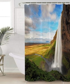 Waterfall Landscape and Sky Shower Curtain for Bathroom Decor 