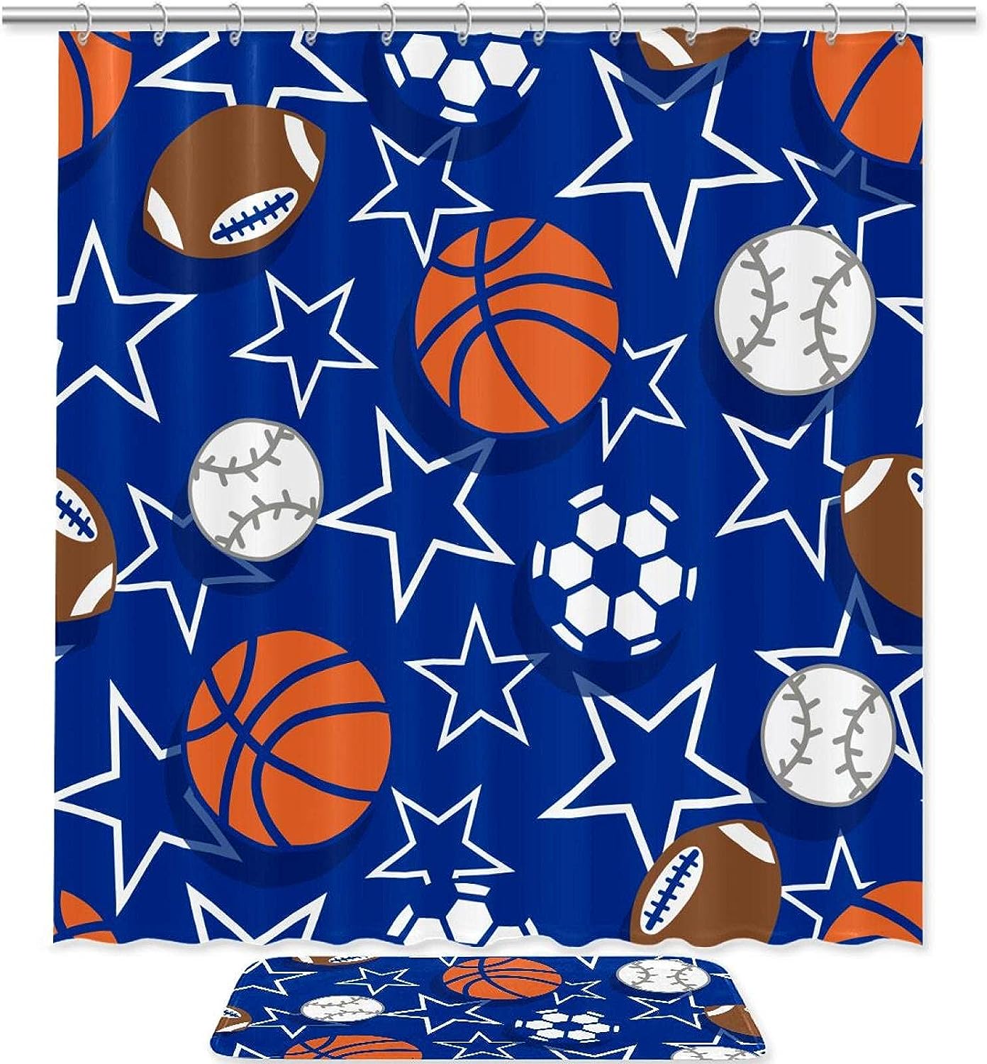 Waterproof Ball Pattern Football Basketball Baseball Bathroom Curtain for Home Decor