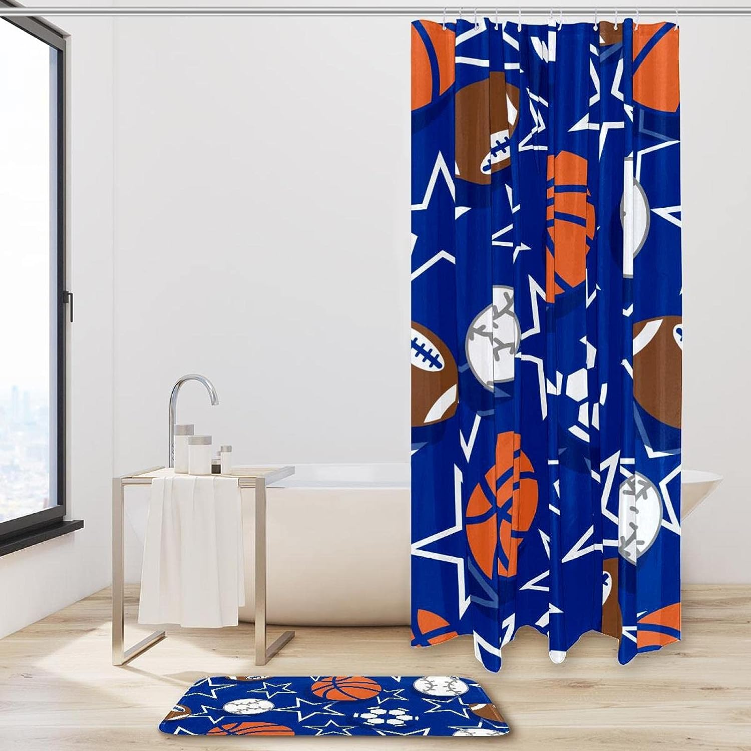 Waterproof Ball Pattern Football Basketball Baseball Bathroom Curtain for Home Decor