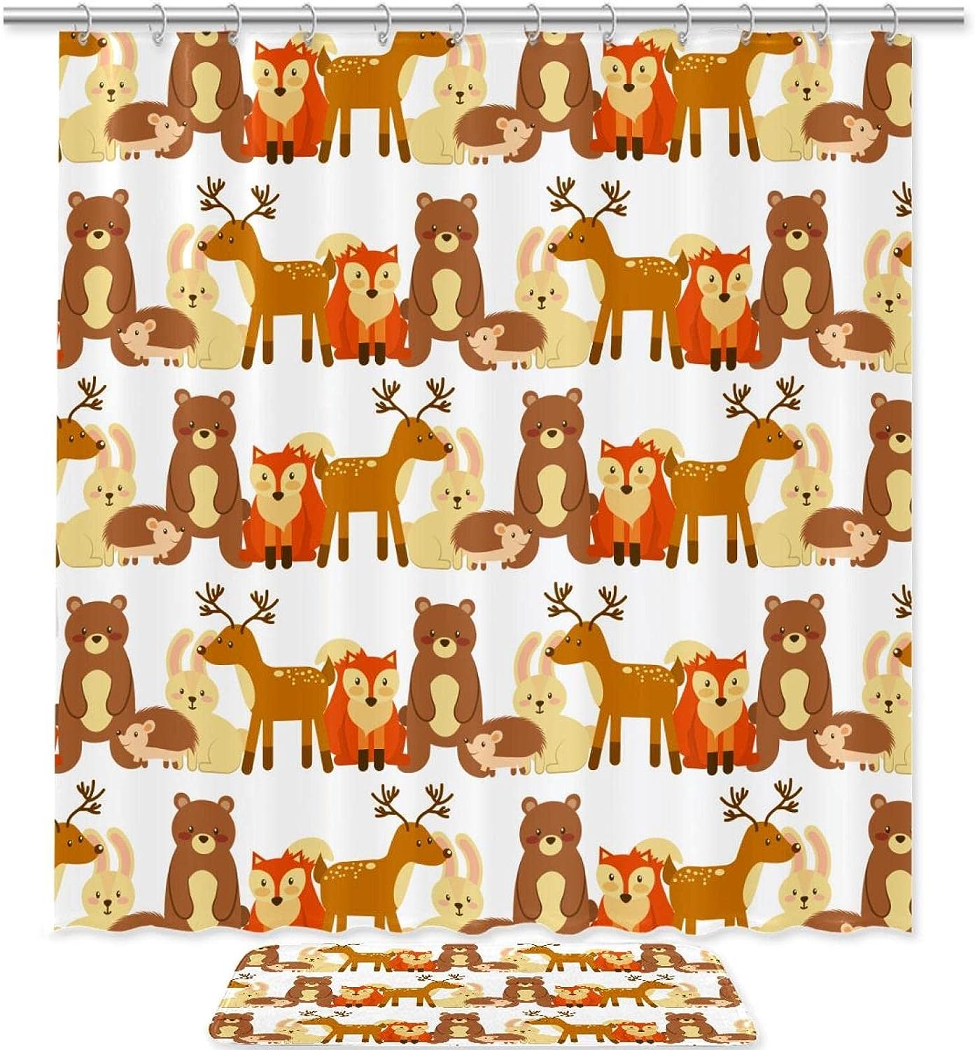 Waterproof Bath Curtain with Bears, Foxes and Deer for Bathrooms