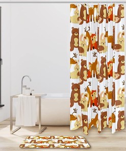 Waterproof Bath Curtain with Bears, Foxes and Deer for Bathrooms