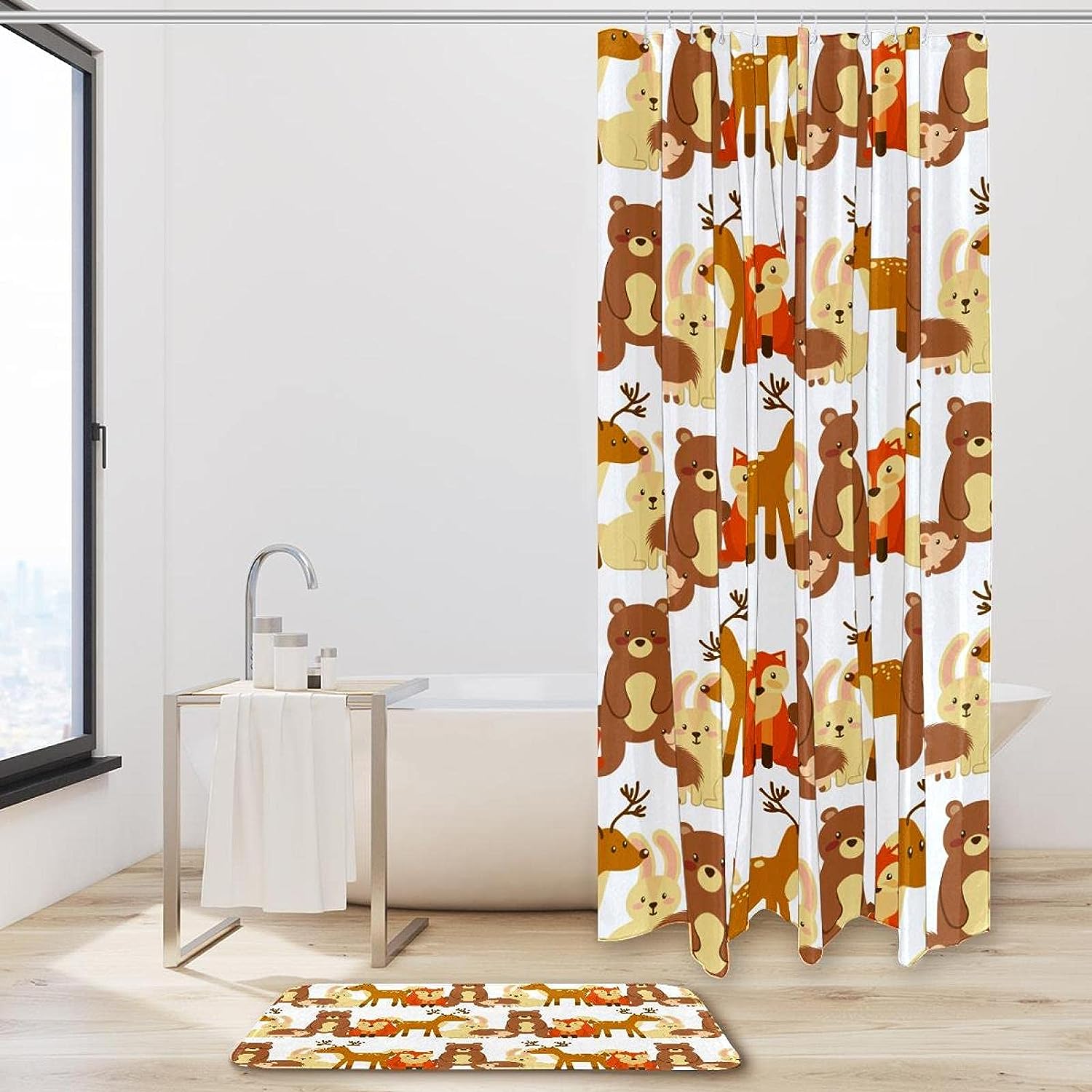 Waterproof Bath Curtain with Bears, Foxes and Deer for Bathrooms