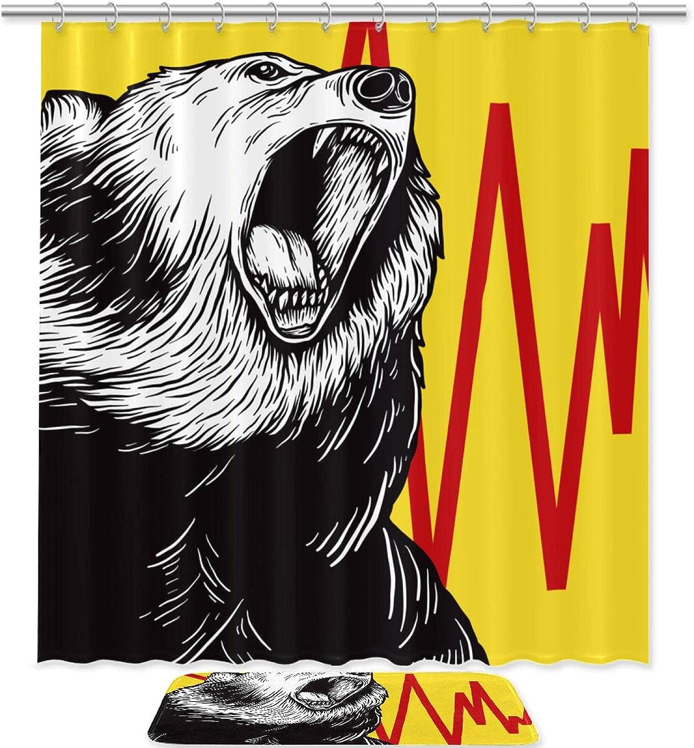 Waterproof Bathroom Shower Curtain with Bear Illustration