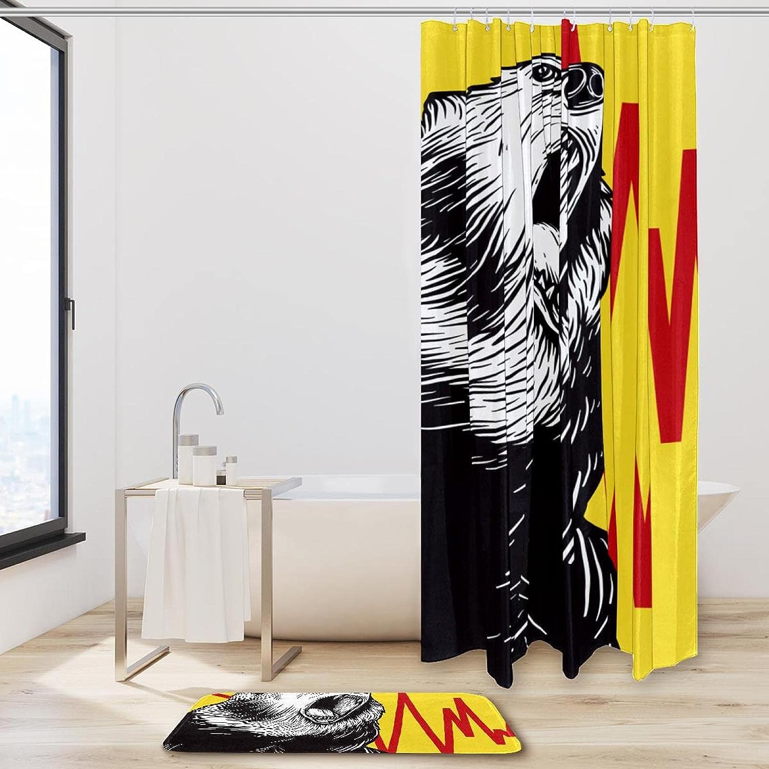 Waterproof Bathroom Shower Curtain with Bear Illustration