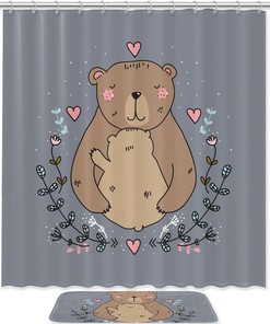 Waterproof Bathroom Shower Curtain with Bear Print