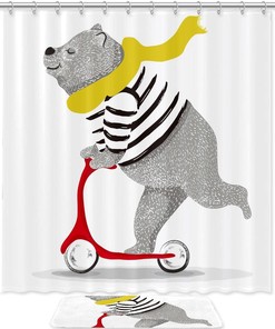 Waterproof Bathroom Shower Curtain with Bear on Scooter