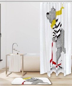 Waterproof Bathroom Shower Curtain with Bear on Scooter